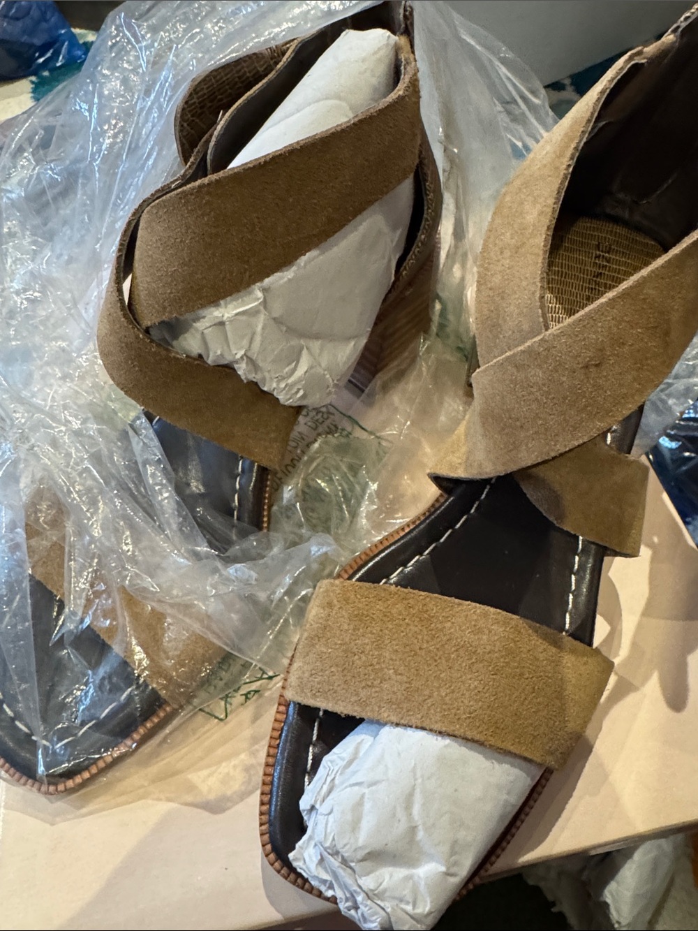 Donald J. Pliner Taupe Suede Crisscross Block Heel Sandals